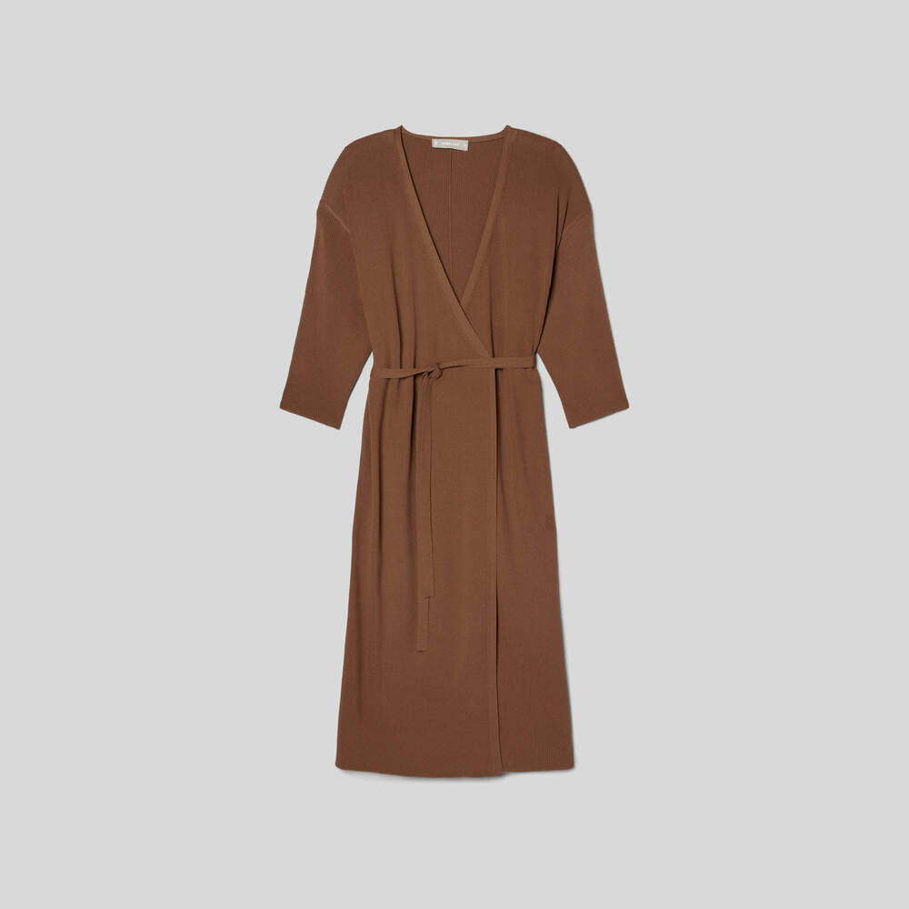 Everlane Women's Ribbed Wrap Midi Dress in Carob Brown, Size Small